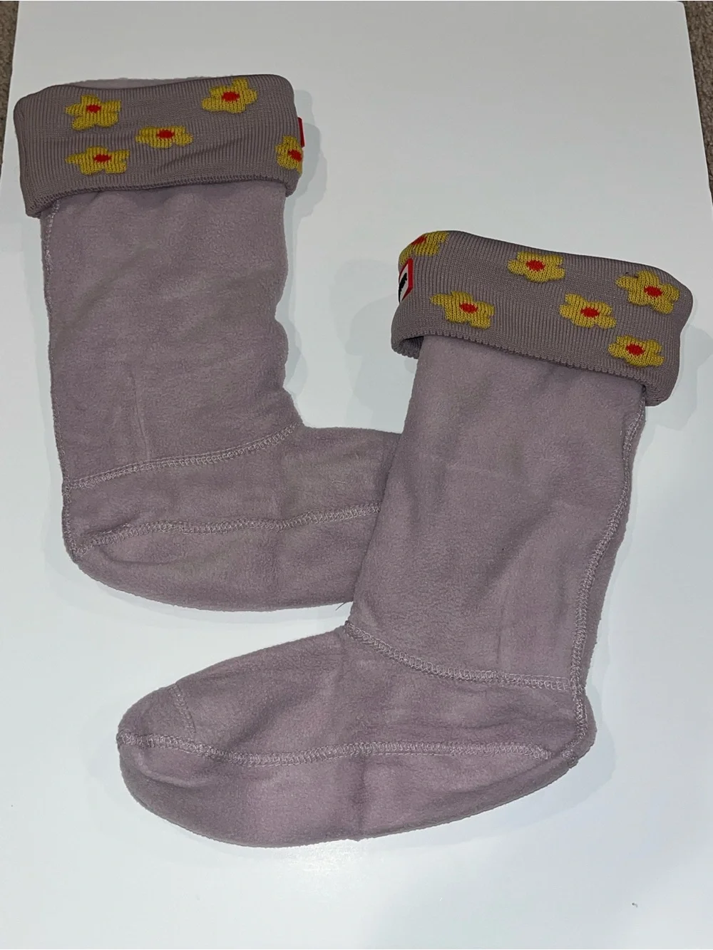 HUNTER Original floral cuff Kids boot socks in Hay Lilac Haze Floral